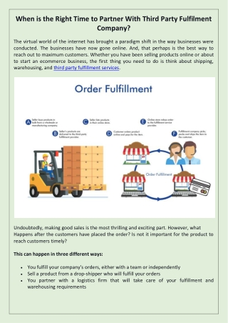 When is the Right Time to Partner With Third Party Fulfilment Company?