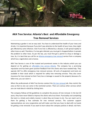 AKA Tree Service: Atlanta’s Best  and Affordable Emergency Tree Removal Services