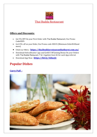 5% off - Thai Budda Restaurant Bathurst Menu, NSW