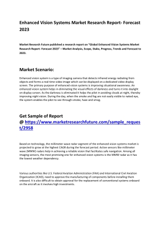 Enhanced Vision Systems Market Size, Growth, Key Manufacturer Analysis and Forecast to 2023