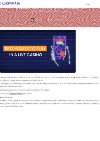 Best Games To Play In A Live Casino