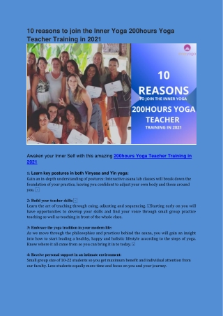 10 reasons to join the Inner Yoga 200hours Yoga Teacher Training in 2021