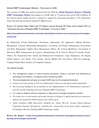 Global Enterprise Resource Planning (ERP) Technologies Market Research Report