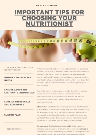 Important Tips For Choosing Your Nutritionist