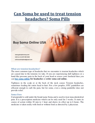 Can Soma be used to treat tension headaches? Soma Pills