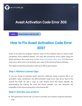Solved: Avast Activation Code Error 305 | clean-my-pc.com