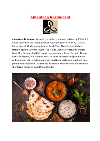 5% Off - Amantran Indian Restaurant Menu Glenroy, VIC