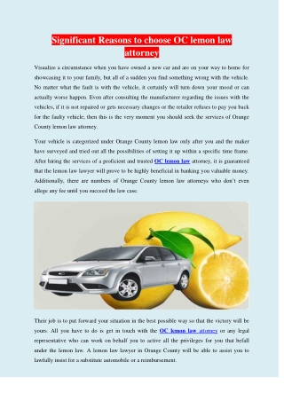 Significant Reasons to choose OC lemon law attorney