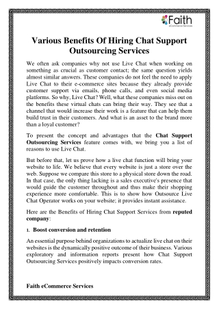 Various Benefits Of Hiring Chat Support Outsourcing Services