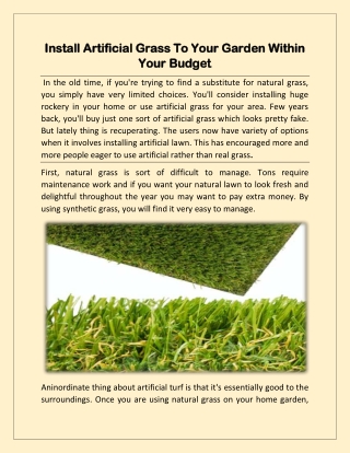 Install Artificial Grass To Your Garden Within Your Budget