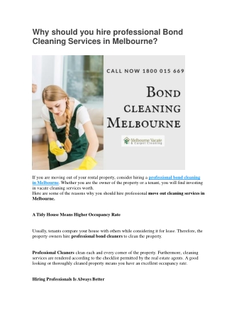 Why Should You Hire Professional Bond Cleaning Services in Melbourne