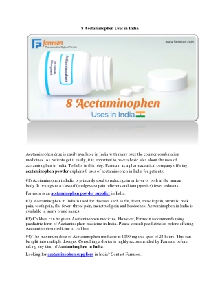 8 Acetaminophen Uses in India