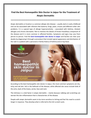 Find the Best Homeopathic Skin Doctor in Jaipur for the Treatment of Atopic Dermatitis