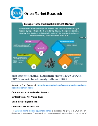 Europe Home Medical Equipment Market 2020 Growth, COVID Impact, Trends Analysis Report 2026