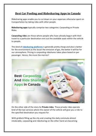 Best Car Pooling and Ridesharing Apps in Canada