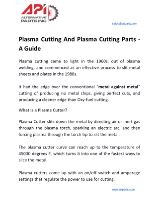 Plasma Cutting And Plasma Cutting Parts - A Guide