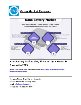 Nano Battery Market Growth, Size, Share, Industry Report and Forecast 2018-2023