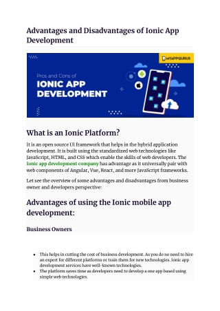 Advantages and Disadvantages of Ionic App Development