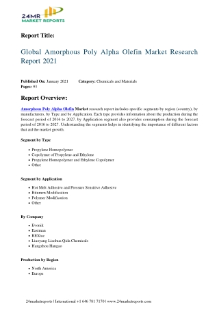 Amorphous Poly Alpha Olefin Market Research Report 2021