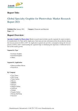 Specialty Graphite for Photovoltaic Market Research Report 2021