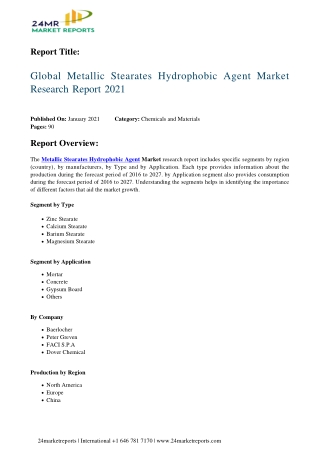 Metallic Stearates Hydrophobic Agent Market Research Report 2021