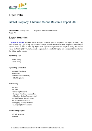 Propionyl Chloride Market Research Report 2021