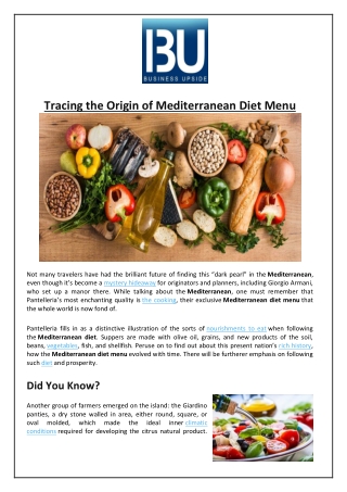 Tracing the Origin of Mediterranean Diet Menu