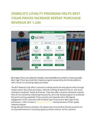 Zinrelo's Loyalty Program Helps Best Cigar Prices Increase Repeat Purchase Revenue - Press Release