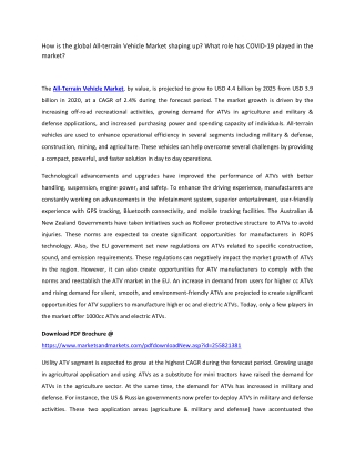 How is the global All-terrain Vehicle Market shaping up? What role has COVID-19 played in the market?