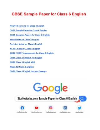 CBSE Sample Paper for Class 6 English Based on Revised CBSE Syllabus 2020-21