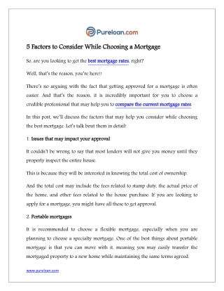 5 Factors to Consider While Choosing a Mortgage