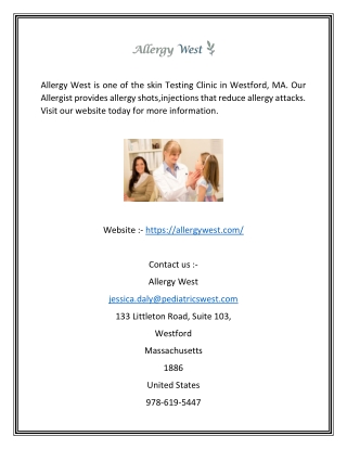 Skin Testing Clinic in Westford MA | Allergy West