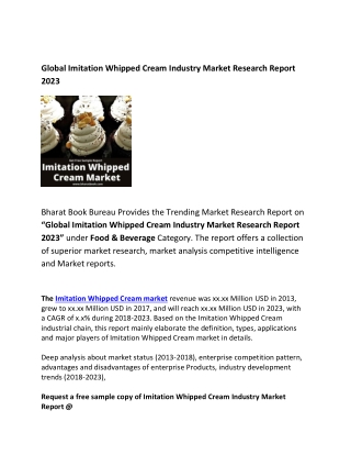 Global Imitation Whipped Cream Industry Market Industry: Revenue, Segment and Key Trends Analysis to 2023