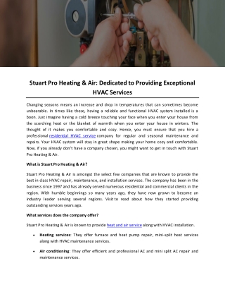 Stuart Pro Heating & Air: Dedicated to Providing Exceptional HVAC Services