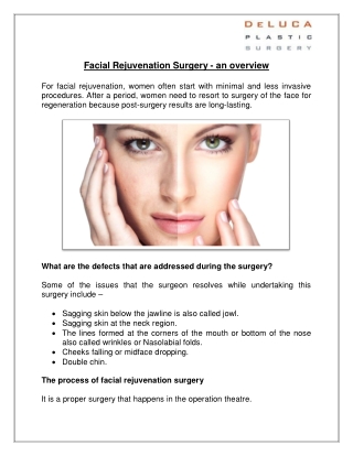 Facial Rejuvenation Surgery - an overview