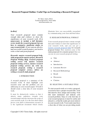 Research proposal Outline: Useful Tips on Formatting a Research proposal