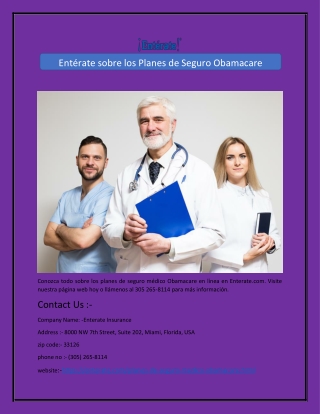 Entérate sobre los Planes de Seguro Obamacare