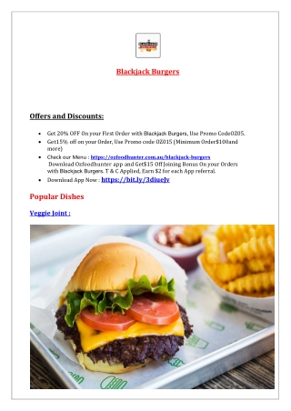 20% Off - Blackjack Burgers Menu - Takeaway Holden Hill, SA