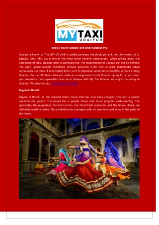 Book a Taxi in Udaipur and enjoy Udaipur trip