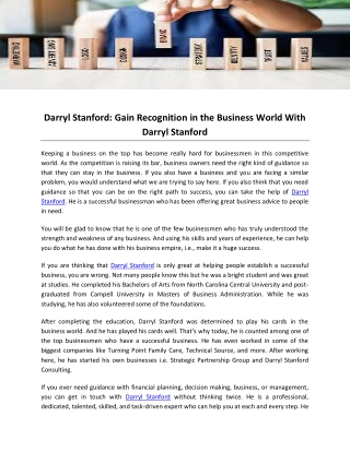 Darryl Stanford: Gain Recognition in the  Business World With Darryl Stanford