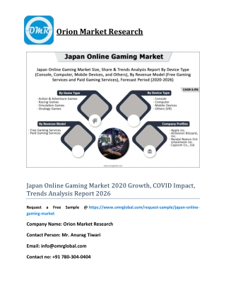 Japan Online Gaming Market 2020 Growth, COVID Impact, Trends Analysis Report 2026