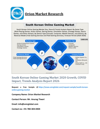 South Korean Online Gaming Market 2020 Growth, COVID Impact, Trends Analysis Report 2026