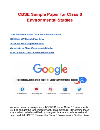 CBSE Sample Paper for Class 6 Environmental Studies Based on Revised CBSE Syllabus 2020-21