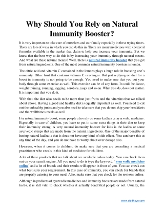 Why Should You Rely on Natural Immunity Booster?