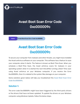 How To Fix Avast Boot Scan Error Code 0xc000009c?