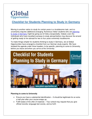 Checklist for Students Planning to Study in Germany