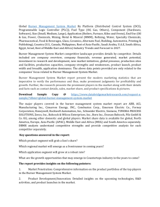 Burner Management System Market Growth, Segments, Demand and Forecast to 2027