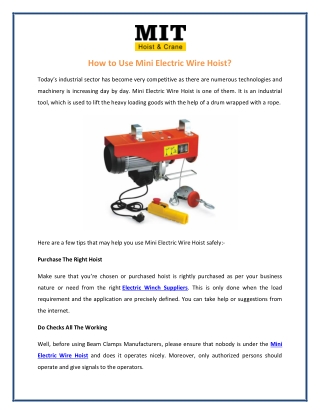 How to Use Mini Electric Wire Hoist?