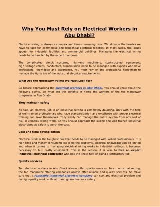 Why You Must Rely on Electrical Workers in Abu Dhabi?