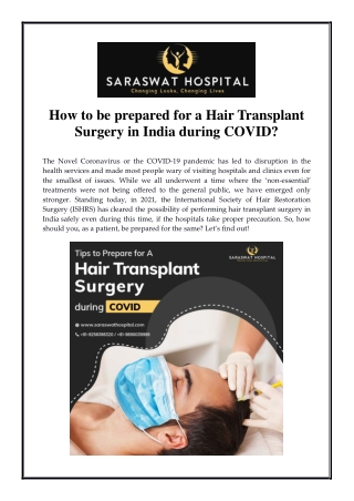 How to be prepared for a Hair Transplant Surgery in India during COVID?